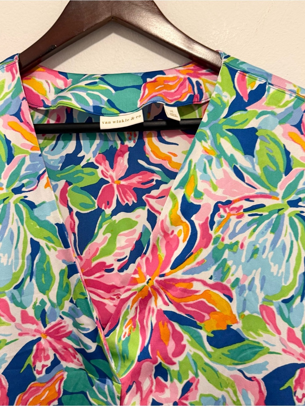Van Winkle & Co Caftan Midi Dress Pockets Tropical Floral Lightweight Size XL - Picture 4 of 8